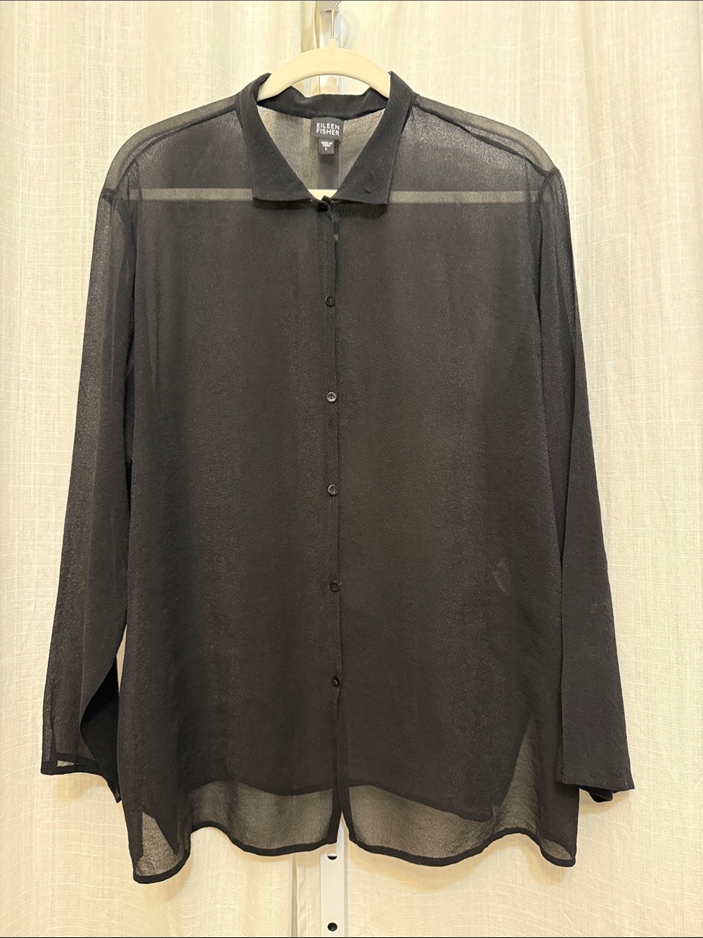 Eileen Fisher Black Sheer Button-Up Blouse